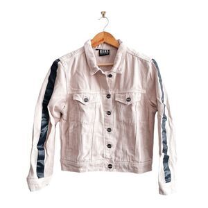 Nana Judy Womens Jean Jacket Cropped Button Cuffs Chest Pockets Lined Blush Sz M